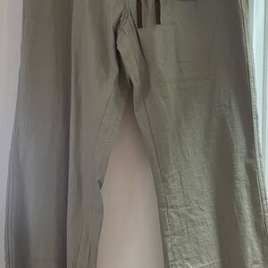 Wide Leg Women's Drawstring Pants in khaki color